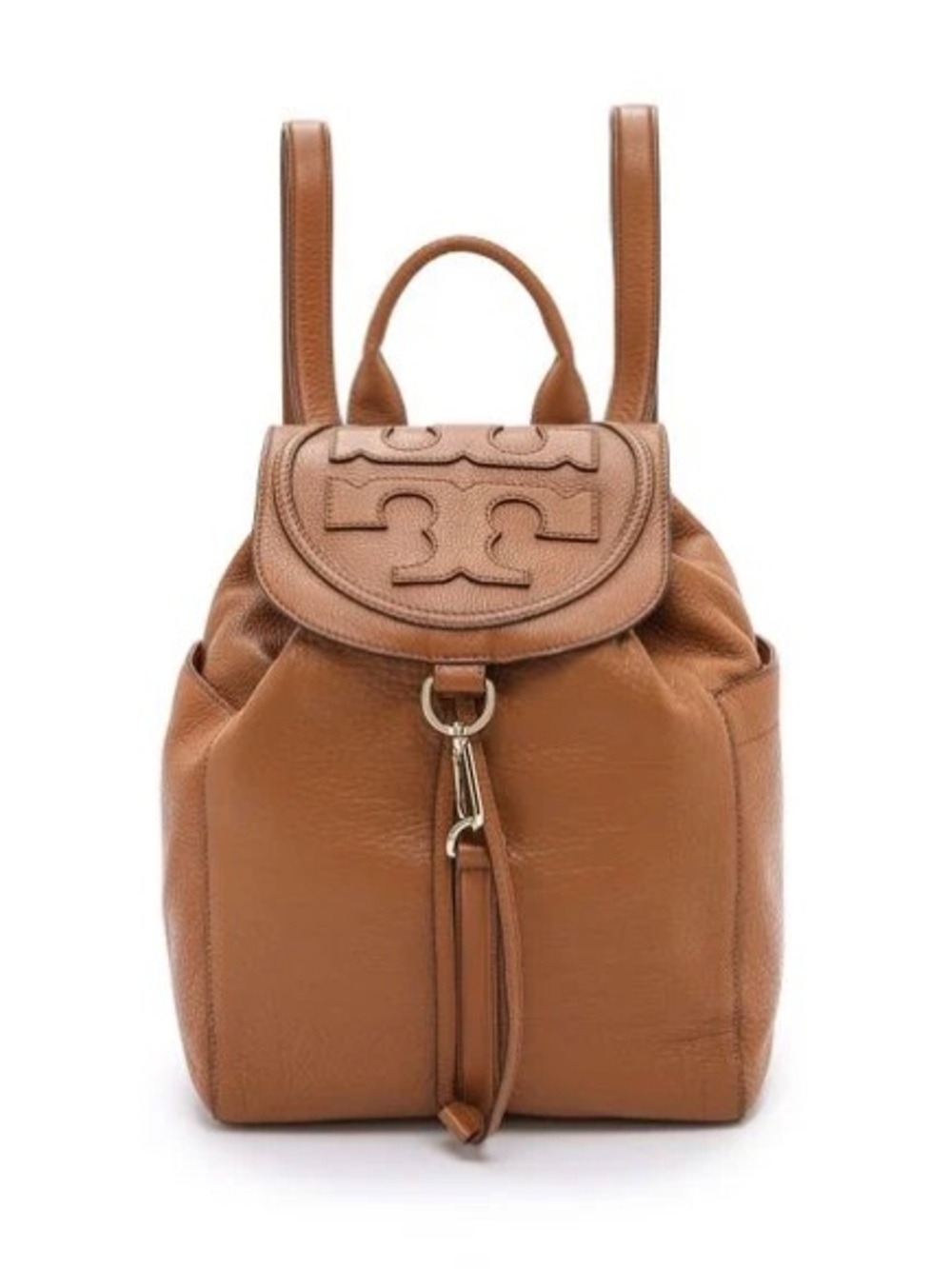 Tory Burch All-T Drawstring Fold-Over Backpack in Brown Leather
